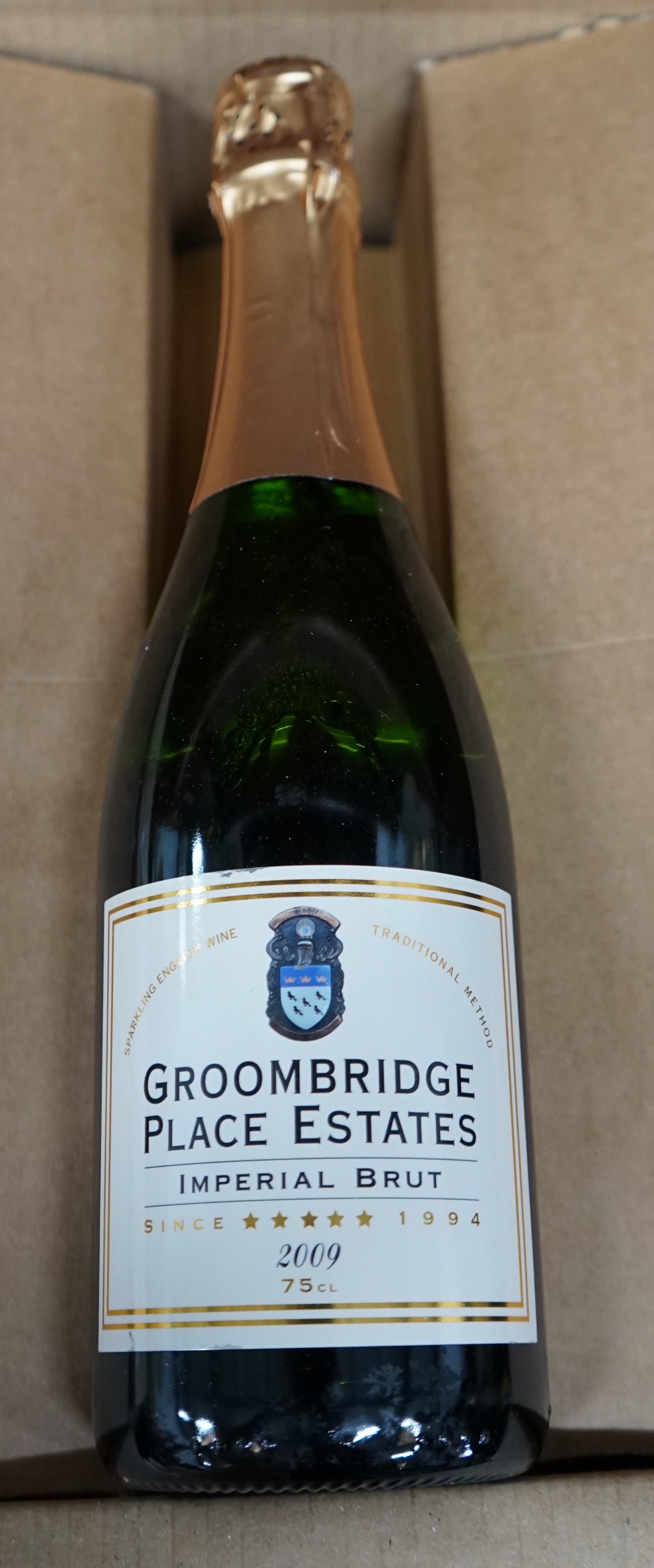 Twelve bottles of Groombridge Place Estate Imperial Brut 2009 English sparkling wine